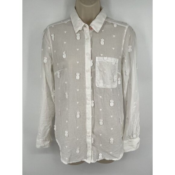 Maeve by Anthropologie Semi Sheer Pineapple Embroidered Blouse White Size 0 - Picture 1 of 5